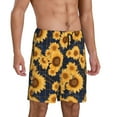 thumbnail image 2 of Kdxio Navy Blue Plaid Sunflower Print Mens Sleep Shorts Bottoms Soft Comfy Pajama Wear Pants with Drawstring Pockets, 2 of 5