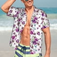 thumbnail image 5 of Lsque Violets Flowers pattern Hawaiian Shirt for Men, Unisex Summer Beach Casual Short Sleeve Button Down Shirts-Small, 5 of 9