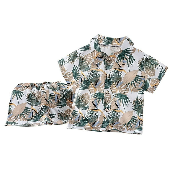 Hiijoy Toddler Boys Summer Beach Outfits Tropical Print Button Down Shirt & Shorts Set, Sizes 2-3T