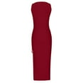 thumbnail image 5 of Summer Dresses for Women Trendy Sleeveless Boho Ribbed Drawstring Sundress Ruched Sexy High Slit Bodycon Maxi Dress, 5 of 5