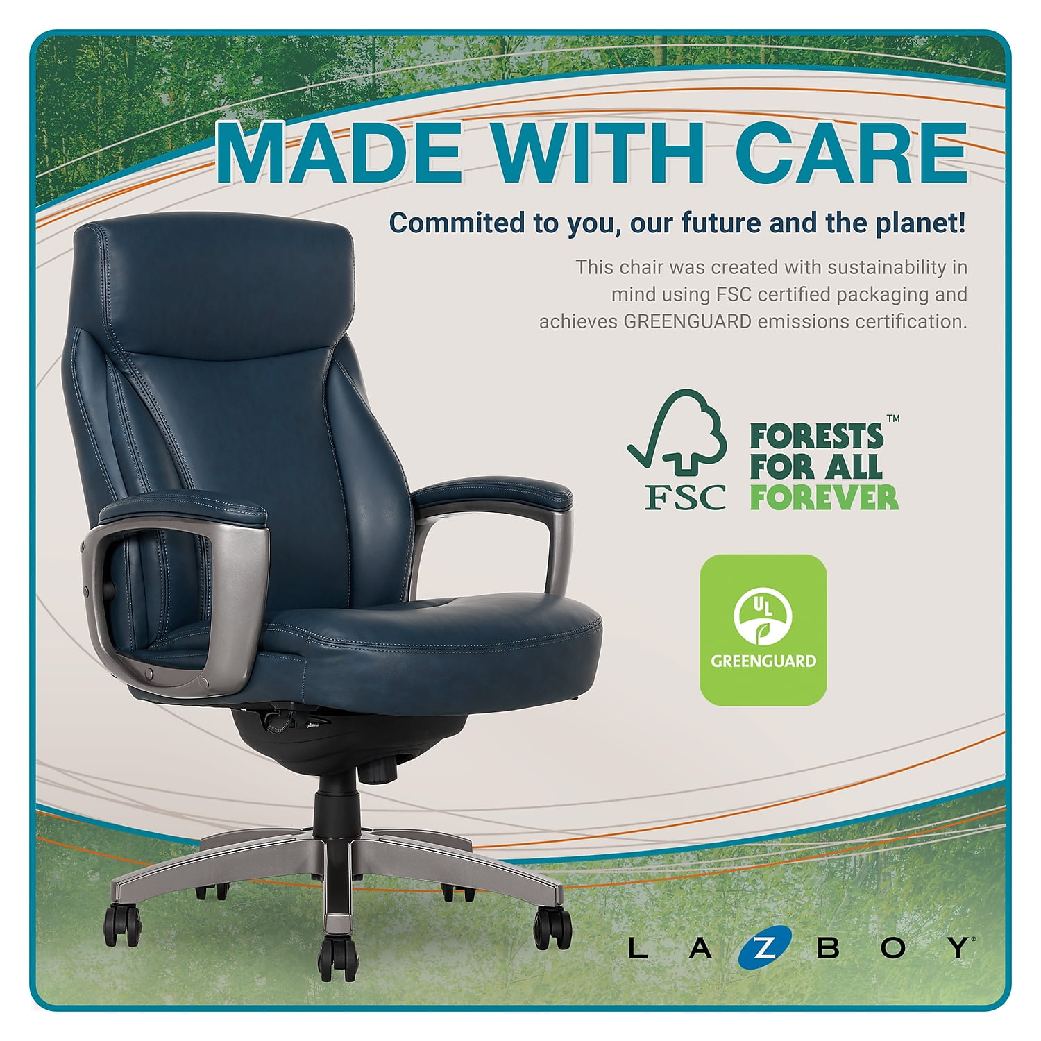 La-Z-Boy Ergonomic Leather Executive Office Chair, Blue