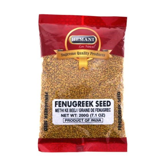 HEMANI Fenugreek Seed Whole (Methi) - Indian Spice 200g (7.1 OZ) All Natural - Supreme Quality - Gluten Free - NON GMO - Vegan - India Origin - Used in cooking & Ayurvedic spice