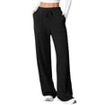 thumbnail image 2 of Womens Ribbed Wide Leg Lounge Pants with Pockets Comfy Loose Soft Knit Pants with Drawstring Black L, 2 of 10