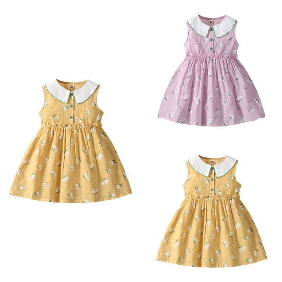 Ahuyic Little Girl Dresses,Summer Casual Dresses for Kids,3-12 Years Girls' Fashionable And Cute Floral Princess Dress Sleeveless Round Neck Dress