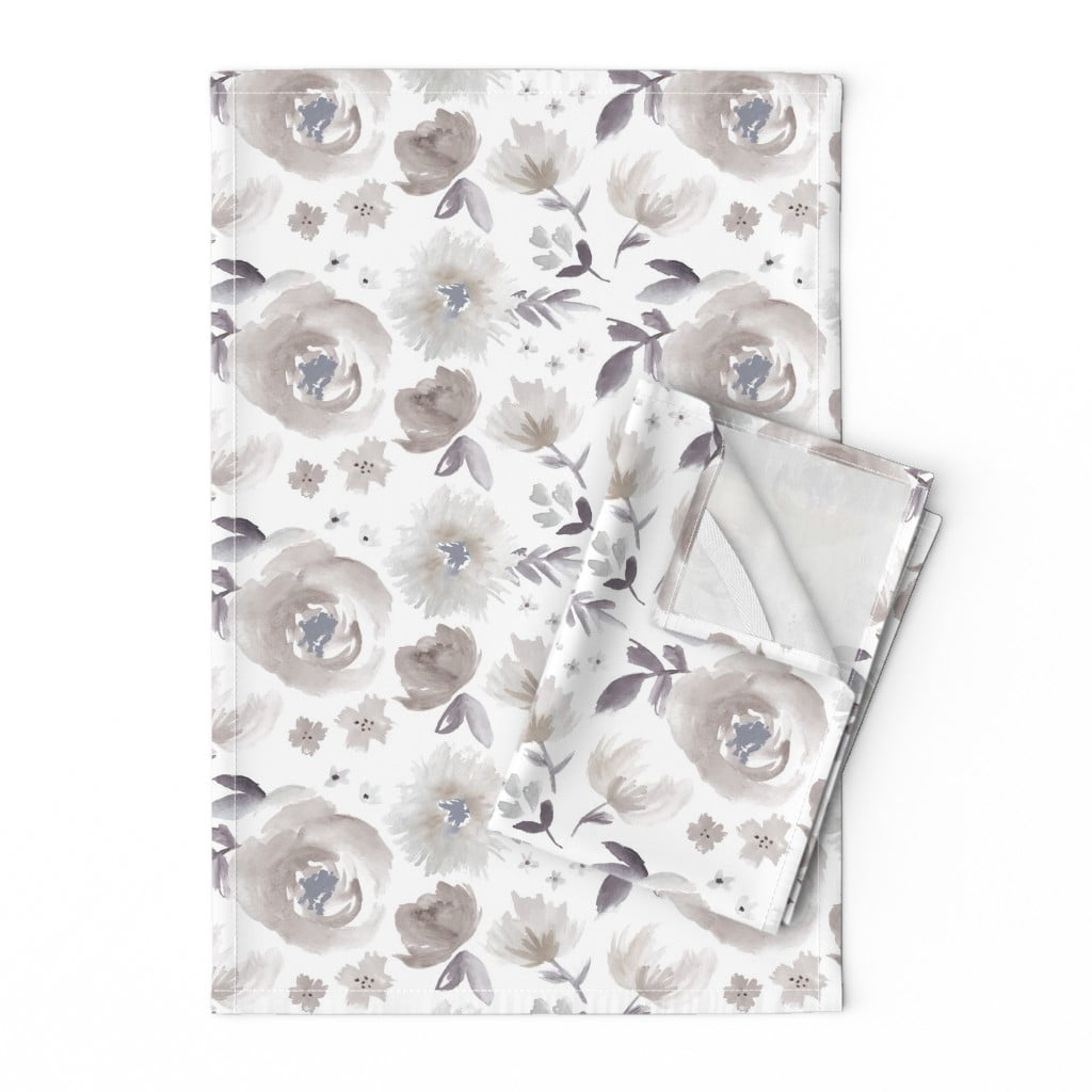 Small Wildflowers Aqua Floral Blue Linen Cotton Tea Towels by Roostery Set of 2 