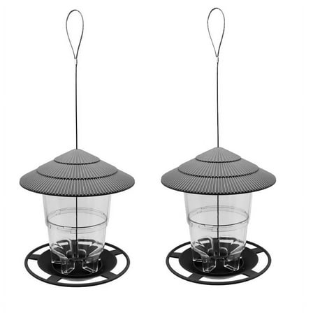 2X Wild Bird Feeder, Outside Squirrel Proof Hanging Feeder with Round Shaped Roof Grey
