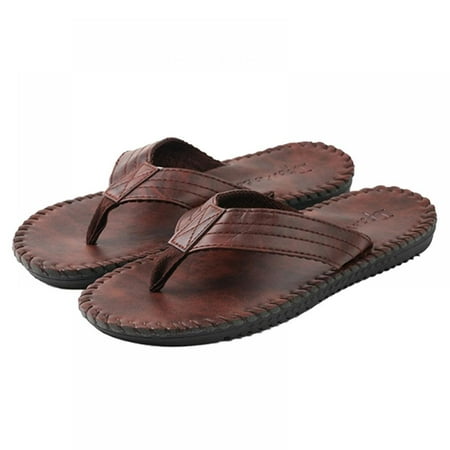 

Mens Leather Flip Flops Casual Thong Sandals Outdoor