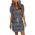 thumbnail image 2 of Robe d'Été Décontractée pour Femmes, Robe à Manches Courtes pour Femmes, Mode Féminine Couleur Unie Robe Mi-Mollet à Col en V, 2 of 5