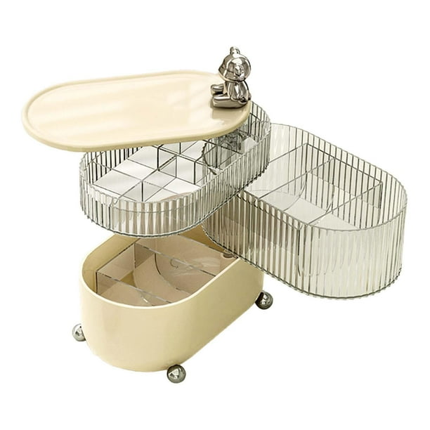 Caja de almacenamiento de cables de datos de escritorio, vitrina giratoria de 360 degree, multifuncional para baño Blanco 3 Capas