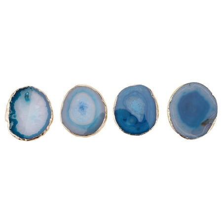 

4Pcs Blue Coaster Teacup Decorative Design Stone Coaster Gold Edges Home Decor Gemstone Coaster