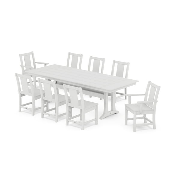 POLYWOOD® Prairie 9-Piece Farmhouse Dining Set with Trestle Legs in White