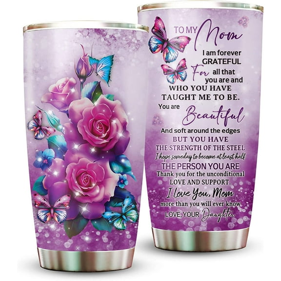 Mom Gifts from Daughters - 20oz Stainless Steel Insulated Butterfly Purple Mom Tumbler - Christmas, Valentine''s Day, Mom Birthday Gifts, Mothers Day Gifts from Daughter for Mom, New Mom, Bonus Mom
