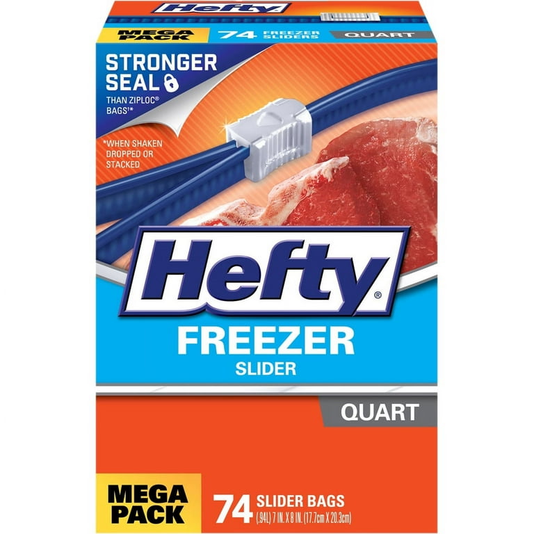 Hefty Slider Bags, Freezer, Quart, Mega Pack - 74 bags