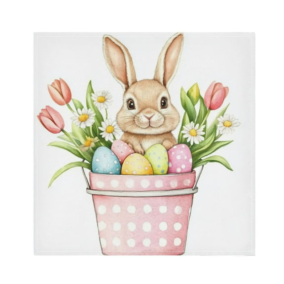 Satin Napkin Square 20 Inches Soft Smooth Decorative Napkins for Party Wedding Banquet and Dinner Easter Bunny and Bucket