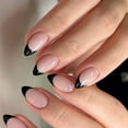 thumbnail image 3 of tegongse 24x Black French Tip Full Cover False Nail Simple Press On Nail Short Almond Stick On Nail Acrylic Nail for Daily, 3 of 9