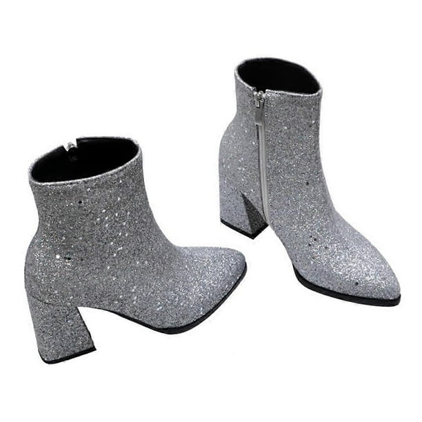 Pointed Toe High Heel Women's Boots Delicate Workmanship Casual Events Sparkly Silver 1 Pair