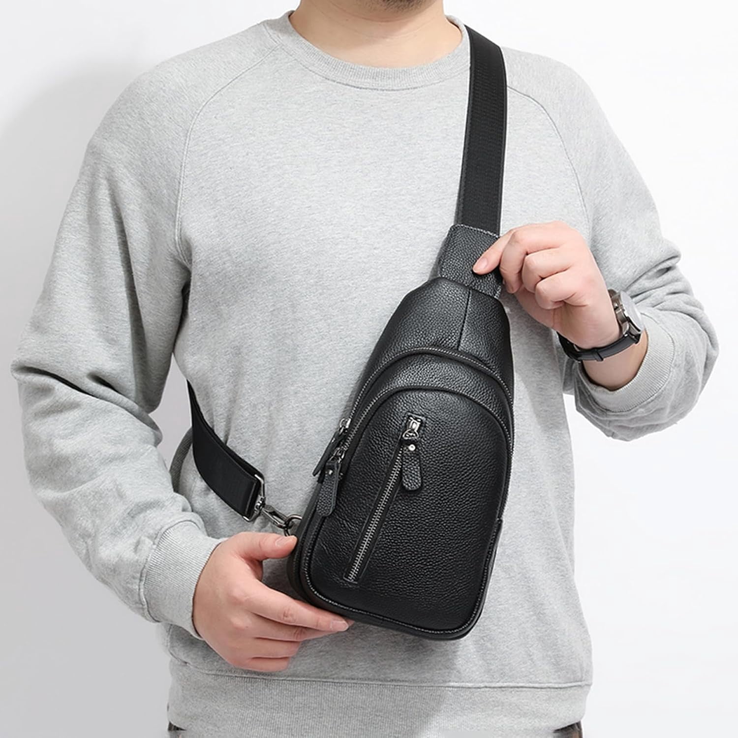 Small Sling Bag for Men Women One Strap Shoulder Crossbody Backpack with USB Charging Port for Hiking Cycling Travel Black