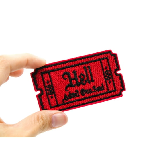 Hell Admit One Soul 666 Gothic Iron On Embroidered Patch