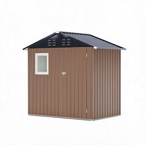 Outdoor Metal Storage Shed, 6.5 x 4.3 ft Galvanized Steel Garden Tool Shed with Sloped Roof, Lockable Doors.