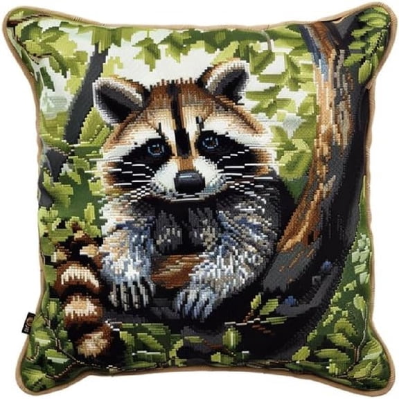 Latch Hook Pillow Kits Embroidery Latch Hooking Crochet Kits 17x17inch - Animal raccoon