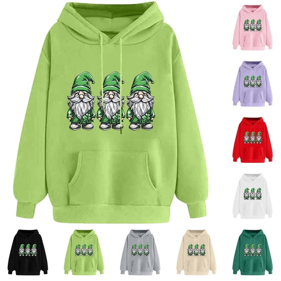 NuoCaiYun Hoodies for Women Casual Loose St. Patrick's Day Print Long Sleeve Drawstring Hooded Pullover Sweatshirts with Pockets