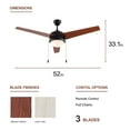 thumbnail image 3 of Ceiling Fans with Lights, Pull Chain and Remote Control, Reversible AC Motor, Walnut/Oak Reversible Blades, Flush Mount and Downrod Mount, Contemporary Ceiling Fan for Bedroom Living Room(52-Inch), 3 of 7