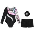 thumbnail image 4 of Aislor Kids Girls Printed Patchwork Long Sleeve Gymnastic Leotard Biketard Unitard with Shorts Hair Leopard 14, 4 of 6
