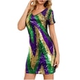 thumbnail image 2 of Jinhomg Sequin Party Dress for Women Sparkly Glitter Mardi Gras Bodycon Dress Casual Comfy Short Sleeve V-Neck Midi Dress Holiday Streetwear Winter Saving Purple XXL, 2 of 9