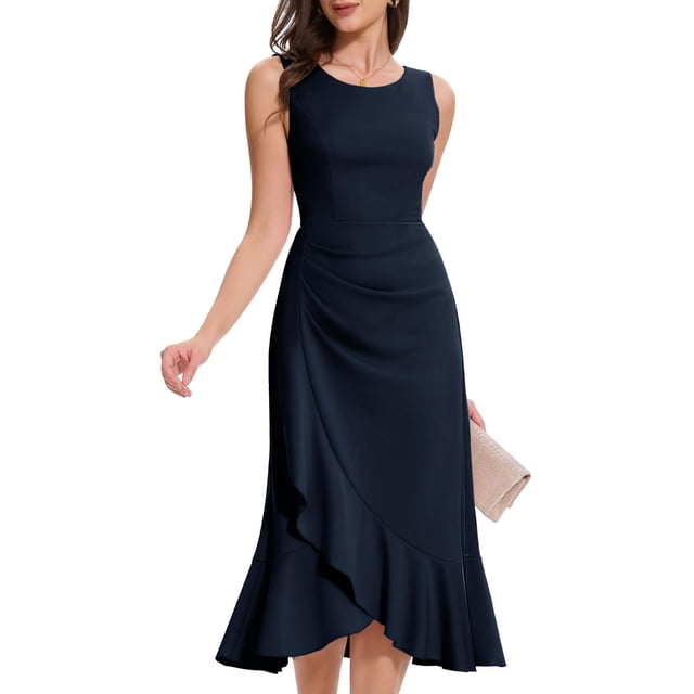 Vestido de noche Aupuls Aupg015 azul marino para invitada a la boda