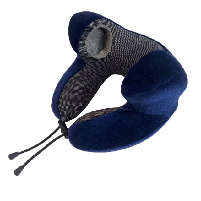 Almohada de viaje Memoria de espuma ergonómica almohada de cuello de cojín en forma de forma transpirable para avión para viajar en reposo descansando Azul profundo