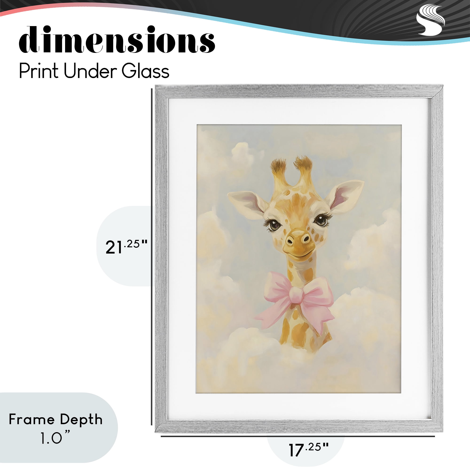 Stupell Industries Charming Giraffe In The Clouds Gray Framed Print Under Glass, design by The Prints Vibe