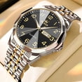 thumbnail image 3 of OLEVS Watch for Men Business Dress Diamond Analog Quartz Date Luxury Classic Stainless Steel Waterproof Luminous Two Tone Wrist Watch Black Dial, 3 of 14