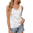 thumbnail image 1 of Camiseta sin mangas de satén con cuello en V para mujer, elegante, cómoda y transpirable, camiseta sin mangas de satén para citas diarias, 1 of 6
