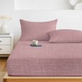 thumbnail image 6 of King Size Fitted Sheet Set - Nude Pink 3 Piece Bedding Sets 16" Deep Pocket Fitted Sheet with 2 Pillowcases, Farmhouse Burlap Solid Pink Color Modern Linen Texture Brushed Microfiber Bed Sheets, 6 of 9