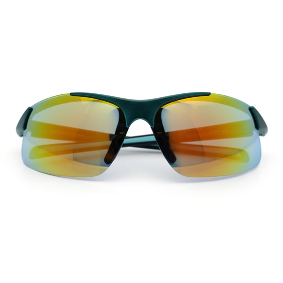 SA106 Semi Rimless Sport Sunglasses UV400 Lightweight Performance Eyewear Green Frame - Orange Mirror Lens