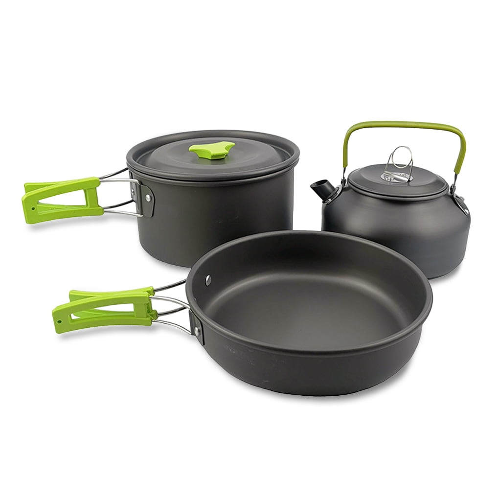 3Pcs Outdoor Camping Hiking Cookware Pot Frying Pan Kettle Cooking Set Practical