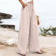 thumbnail image 4 of WULMLEO Wide Leg Pant for Women Casual Loung Palazzo Pants High Waist with Pockets Stretchy Business Casual Trousers for Work Beige 3XL, 4 of 6