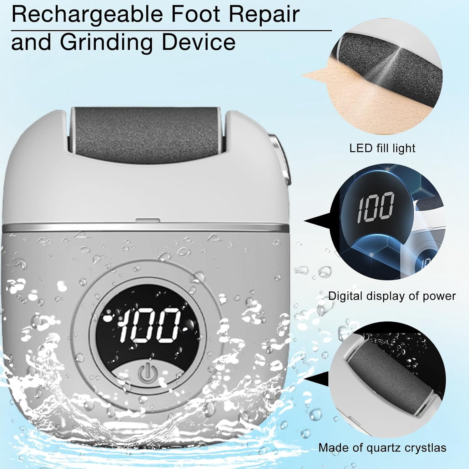 Upgrade Electric Foot File Callus Remover Digital Display 2 Speed With 3 Grinding Heads Foot Exfoliator Scrubber Grey