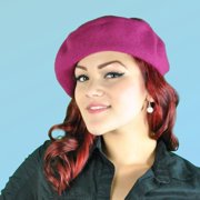 Village Hat Shop Wool Fashion Beret Small Tonal Tassel Versatile Wear Unisex 100% Wool Raspberry