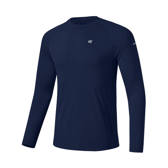 Satankud Mens Sun Protection UPF 50  Shirts Long Sleeve Swim Rash Guard Shirt Workout Running Athletic UV Gym Surf Hiking Navy Blue L