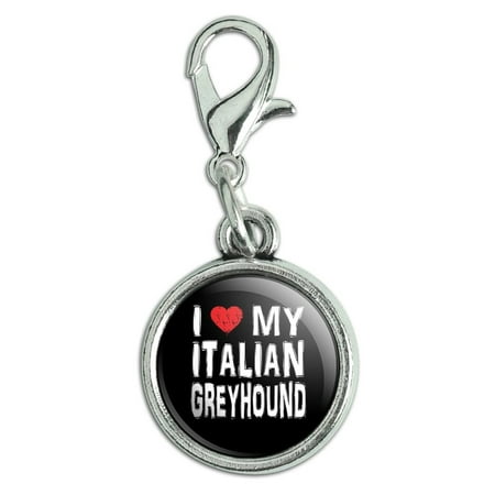 Love Kids Italian Charm - I Love My Italian Greyhound Stylish Antiqued Bracelet Pendant Zipper Pull Charm with Lobster Clasp