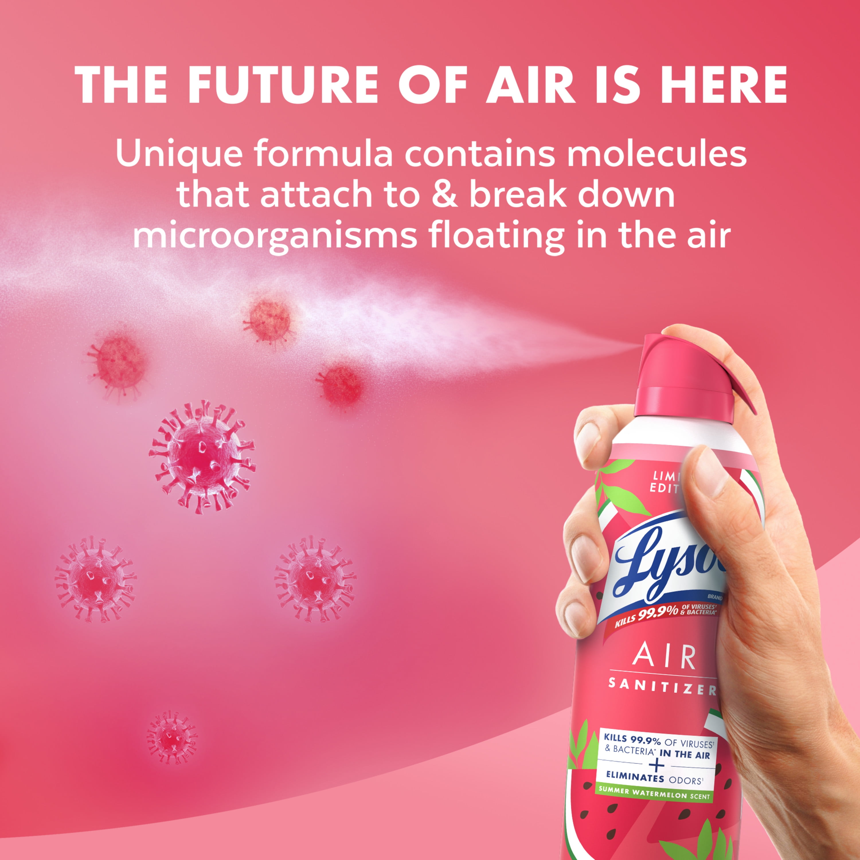 Lysol Air Sanitizer Spray for Air Sanitization and Bacterial Odor Elimination, Air Freshener Alternative, Summer Watermelon Scent, 10 oz