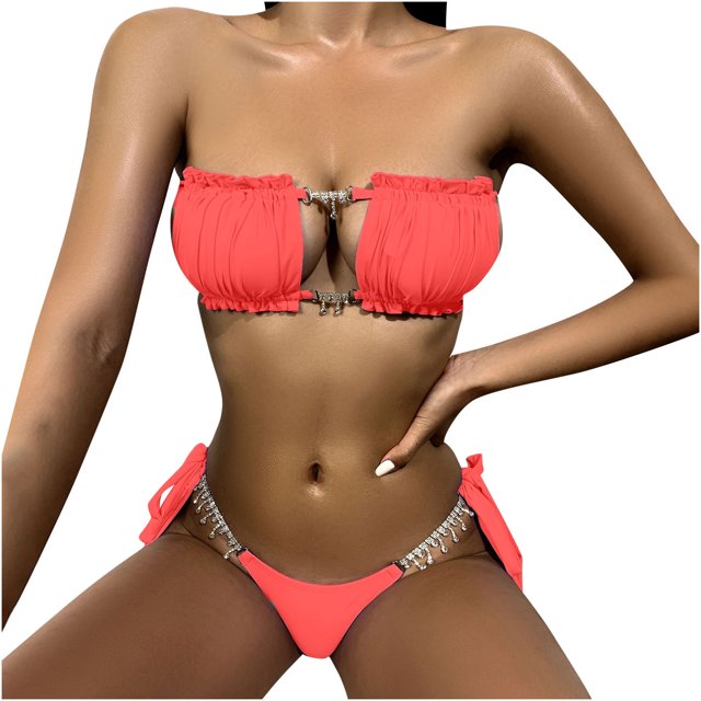 Bikini de moda para mujer con almohadilla en el pecho sin soporte de acero Correa sexy Traje de baño dividido Playa Traje de tres piezas Fridja nalpqowj51256