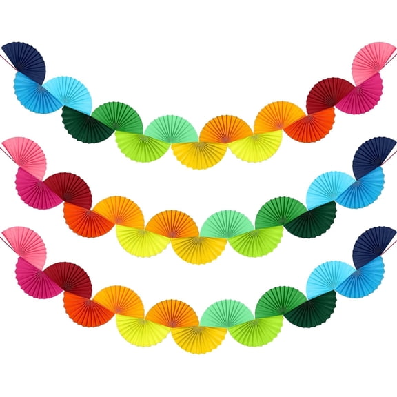 3 Pack Rainbow Paper Fan Garlands, 15.6ft Colorful Hanging Decorations for Birthdays, Weddings & Parties