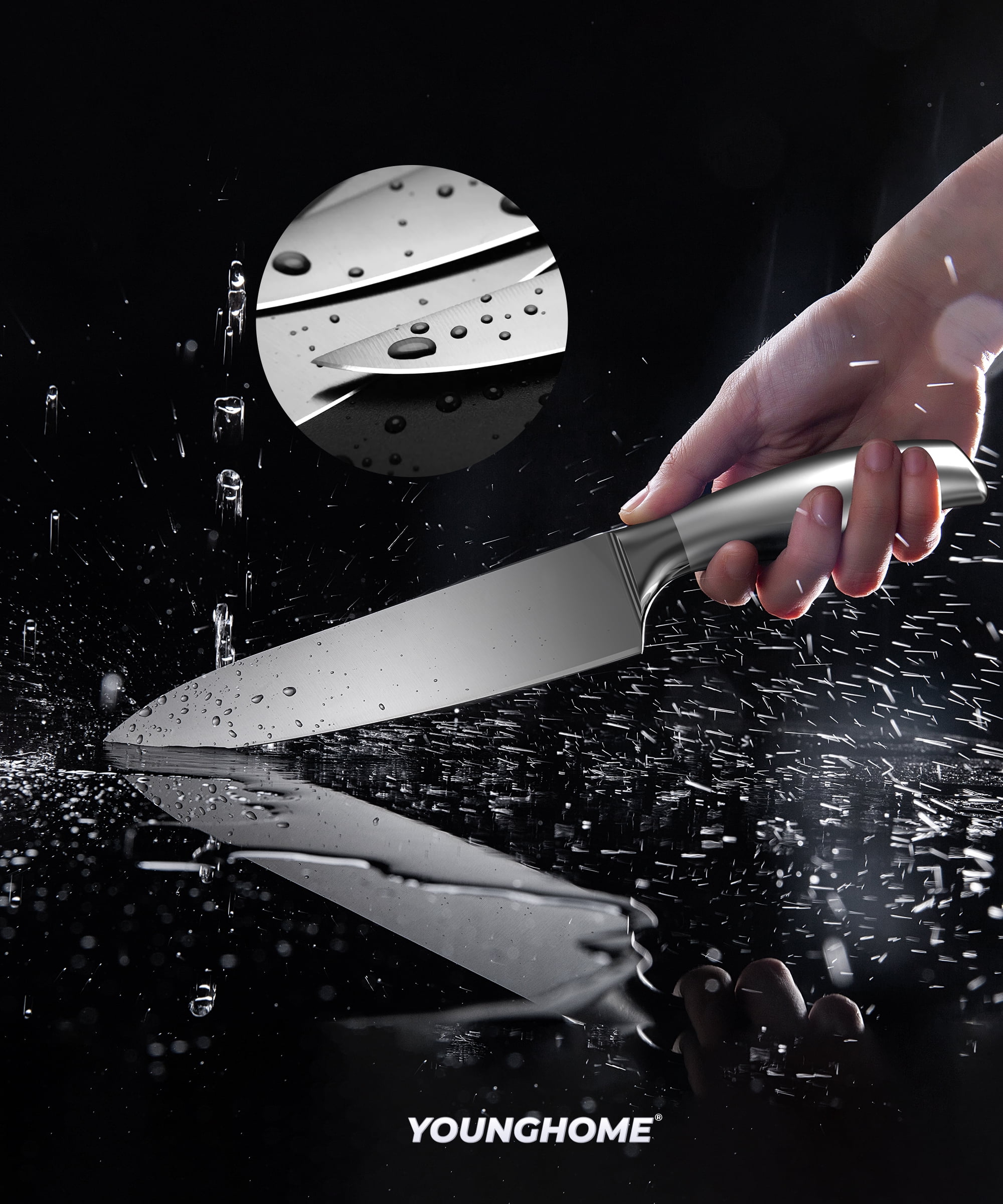 Younghome 14 Pcs Sharp Knife Set with Block Built-in Sharpener,Ergonomic Handle, Home Chef Knives