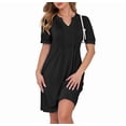 thumbnail image 2 of Robes Mini d'Été pour Femmes Manches Courtes Bouffantes Décontractées Col en V Printemps Plissé T-Shirt Tunique Plage Robe Courte, 2 of 6