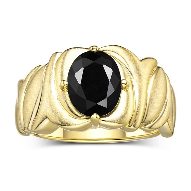 RYLOS Bagues pour Femmes Bague en Or Jaune 14K Solitaire Pierre Précieuse Ovale 9x7 mm avec Anneau Fini Satin Onyx d'Octobre Bijoux Taille 9