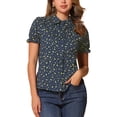 thumbnail image 1 of INSPIRAR CHIC Blusa de Algodón Floral con Mangas Abullonadas y Cuello Peter Pan para Verano, Uso Casual, Talla S, Azul Oscuro, 1 of 6
