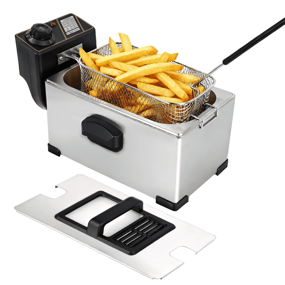 Suodoka Deep Fryer with Baskets, 3.5QT Electric Fryer with Adjustable Temp & Timer, Nonstick Tank for Chicken & Fries