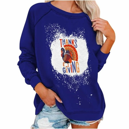 

Honeeladyy Discount Women s Tops Thanksgiving Round Neck Sweater Loose Blouse Hoodless Sweatshirt
